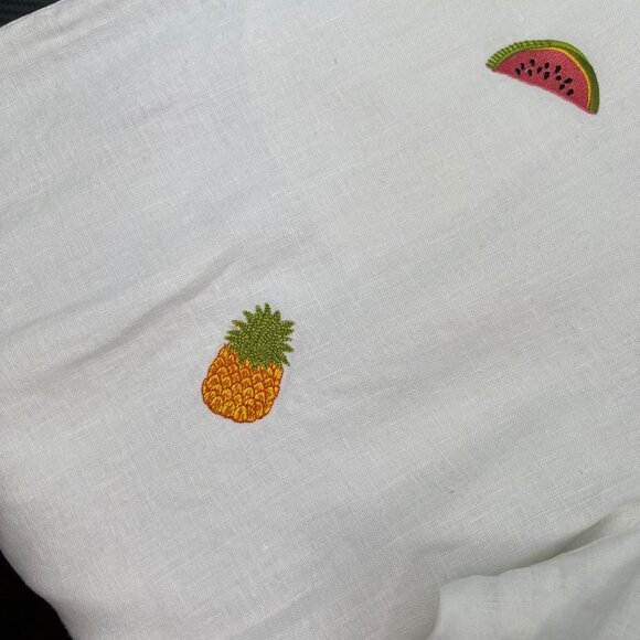 Jillian Jones Wide-Leg Linen Pants Cropped Women’s Sz 12 White Fruit Embroidery - Picture 6 of 15